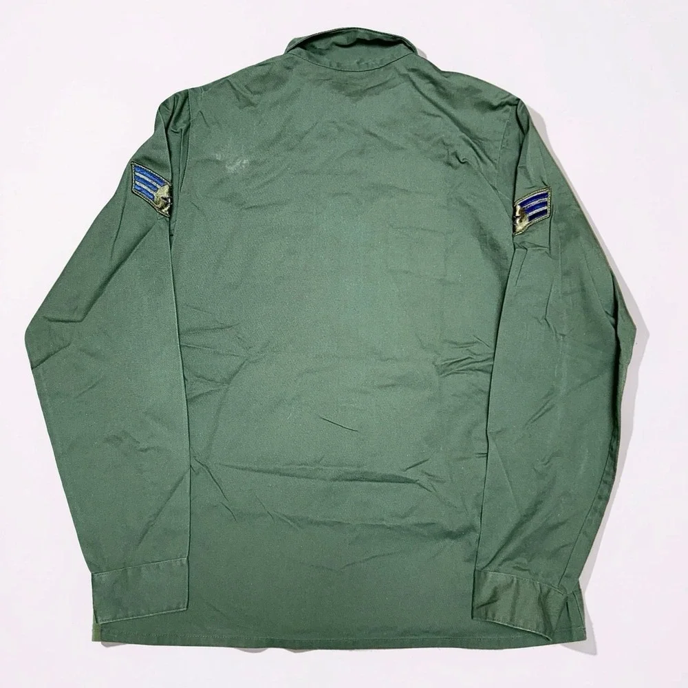 Vintage 80s US Air Force Utility Shirt Mens 15.5x35 Green Military Patches OG507